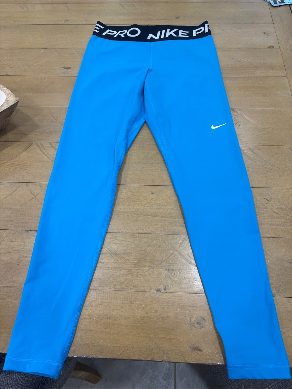 Nike Bright Blue Pro Compression Leggings with Black Branded Waistband